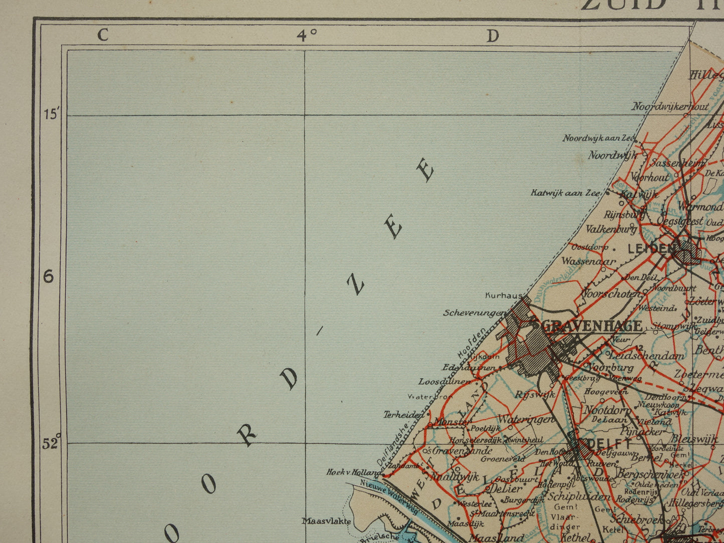 South Holland Vintage map of the province of South Holland from 1938 original old Dutch map