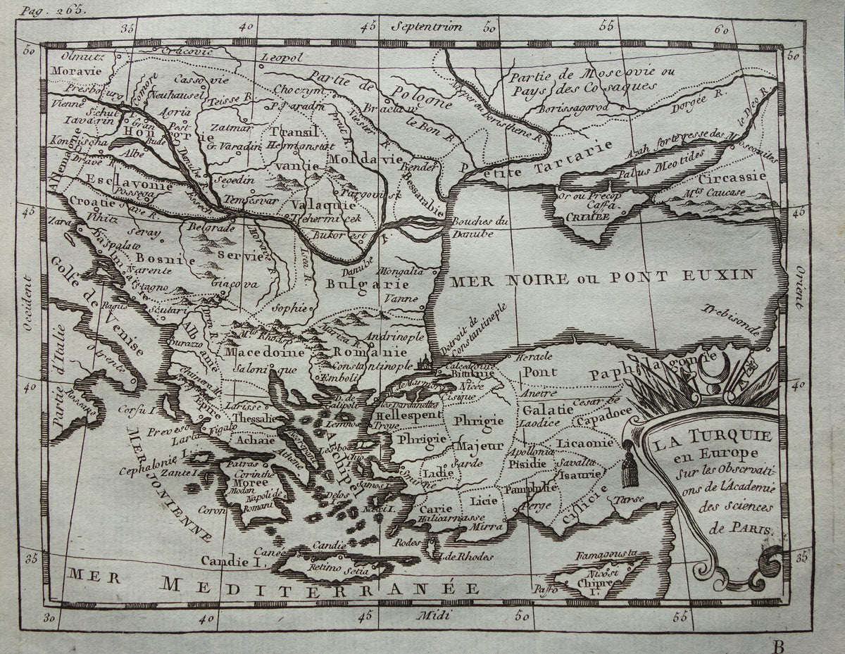 BALKAN oude kaart van Turkse Rijk in Europa uit 1759 originele antieke landkaart Griekenland Turkije klein formaat