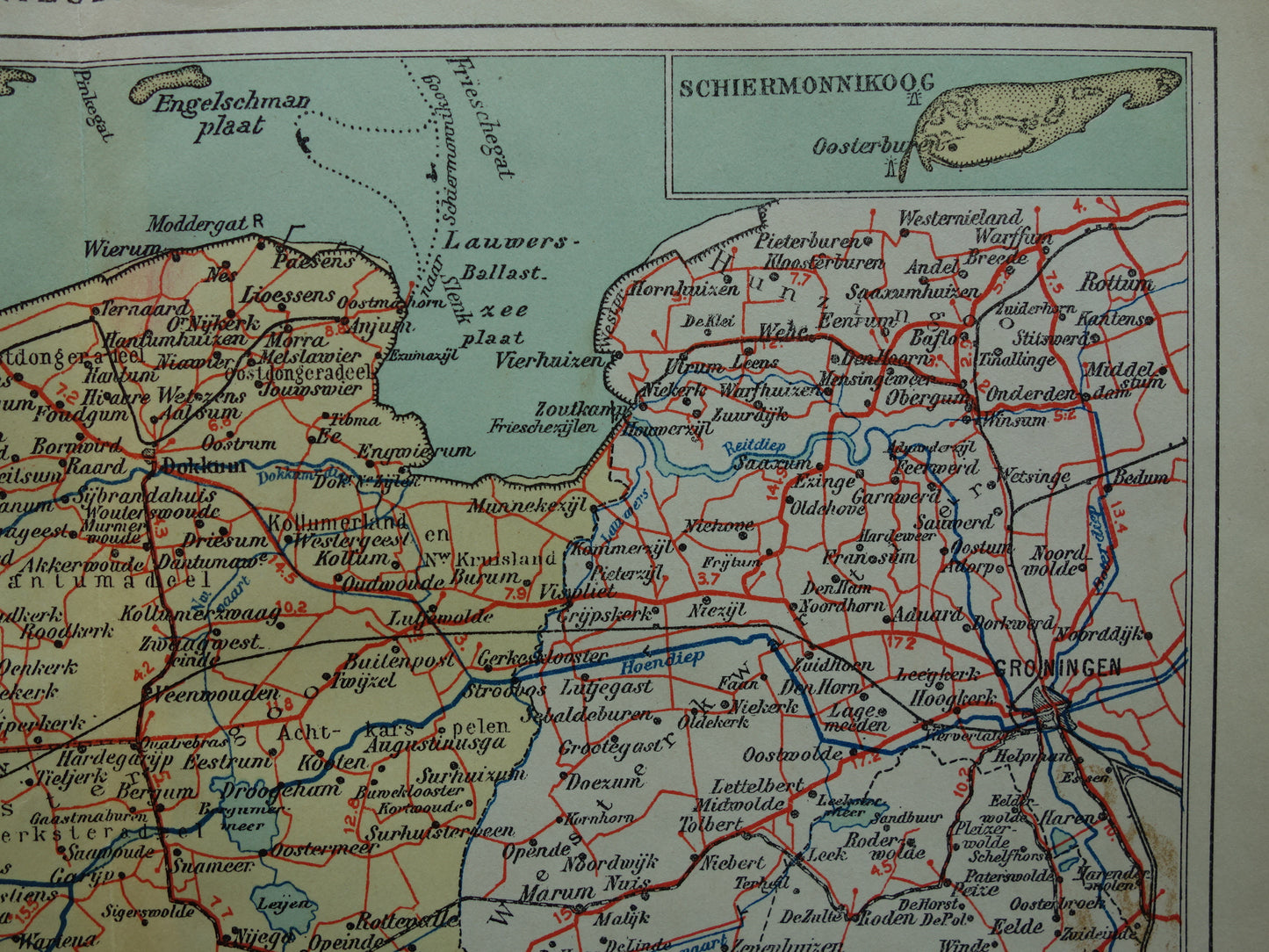 FRIESLAND Oude landkaart van de provincie Friesland uit 1928 originele vintage historische kaart