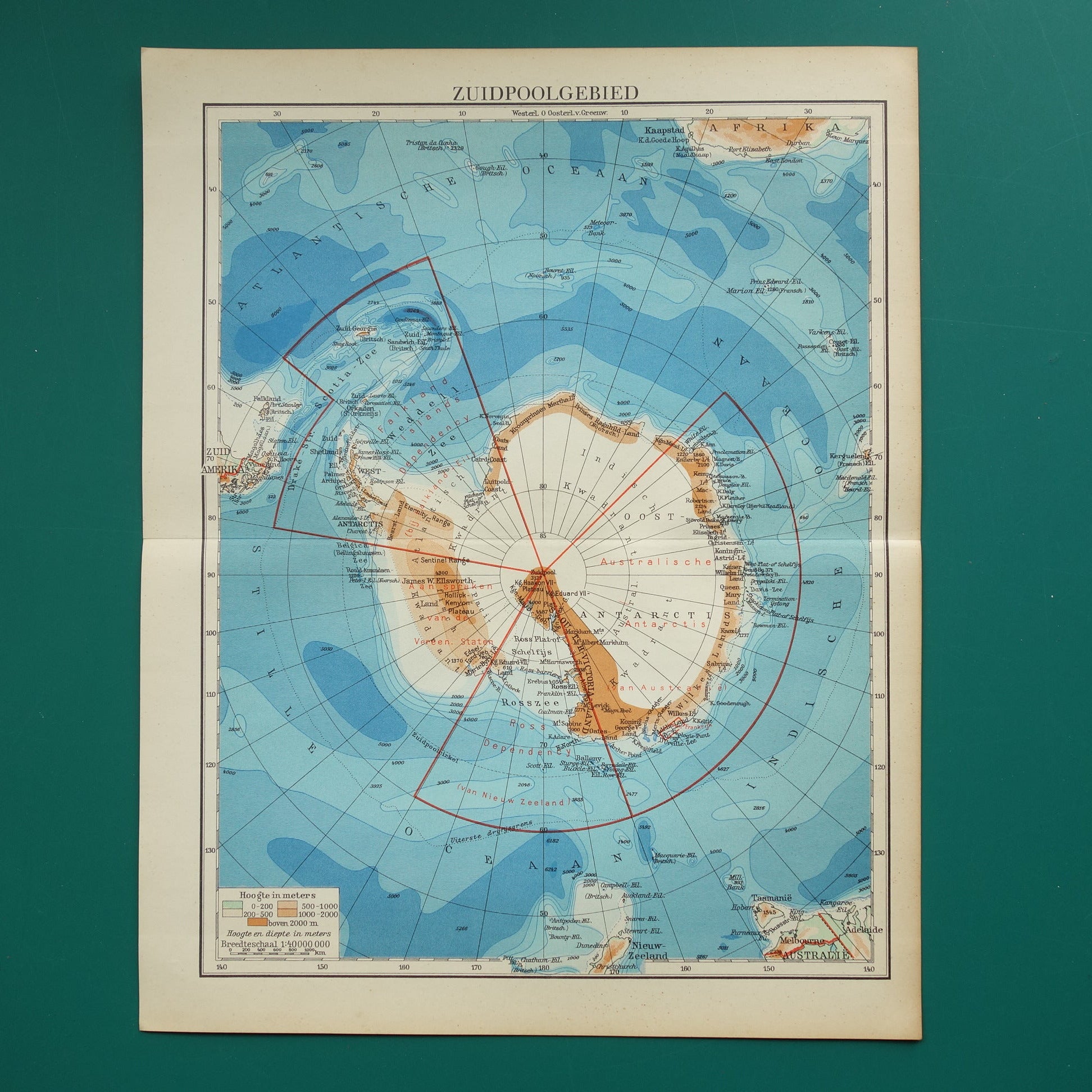 south pole vintage map 1938 territorial claims