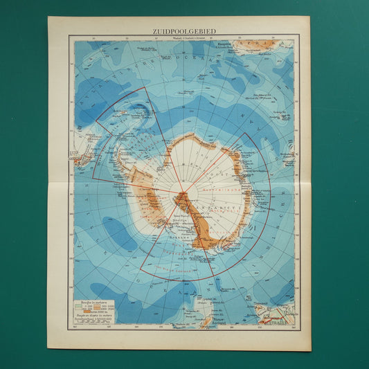 south pole vintage map 1938 territorial claims