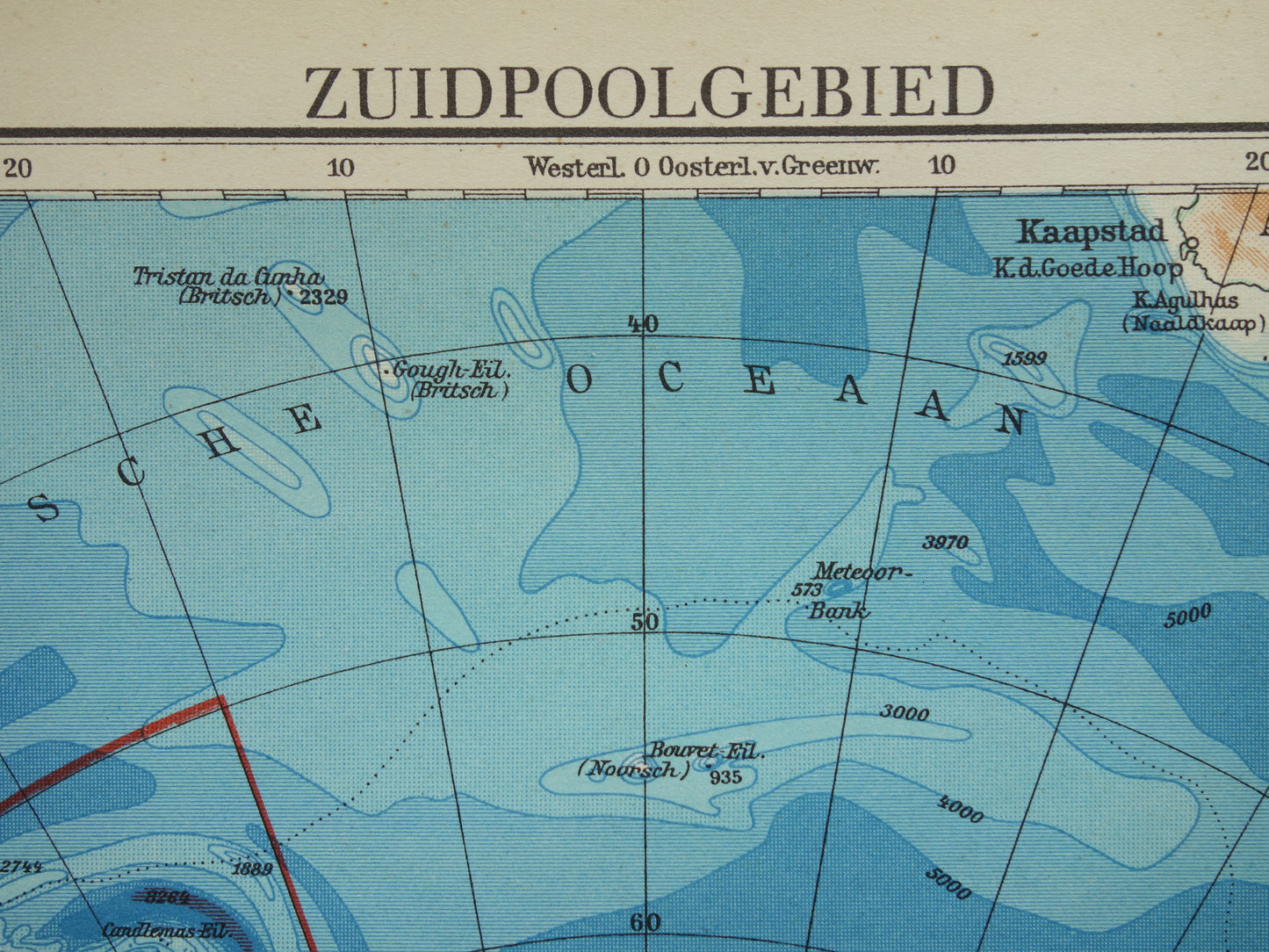ZUIDPOOL oude kaart van het Zuidpoolgebied 1938 originele vintage Nederlandse landkaart van antarctica met territoriale claims