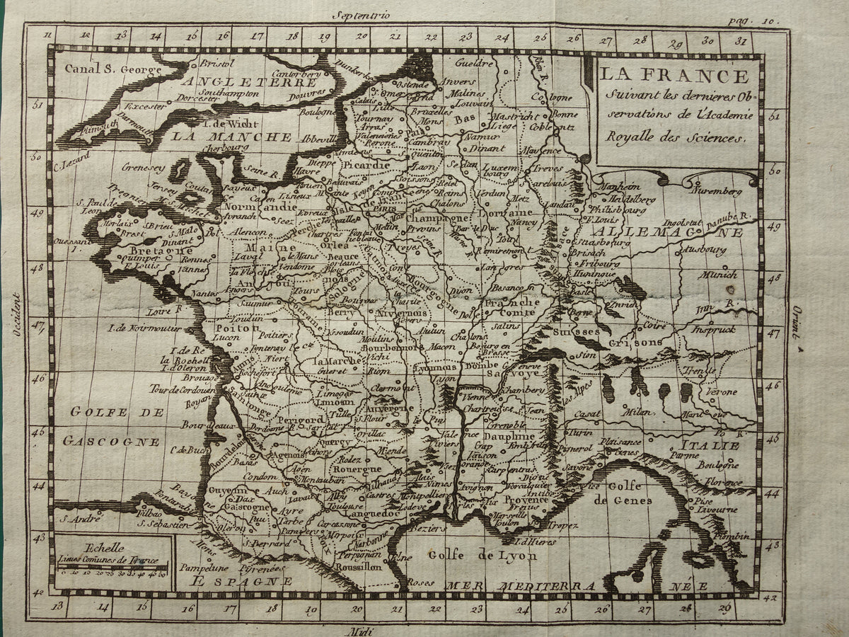 FRANKRIJK 265+ jaar oude kaart van Frankrijk uit 1759 originele antieke kaart klein formaat