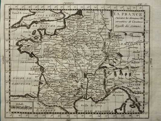 FRANKRIJK 265+ jaar oude kaart van Frankrijk uit 1759 originele antieke kaart klein formaat