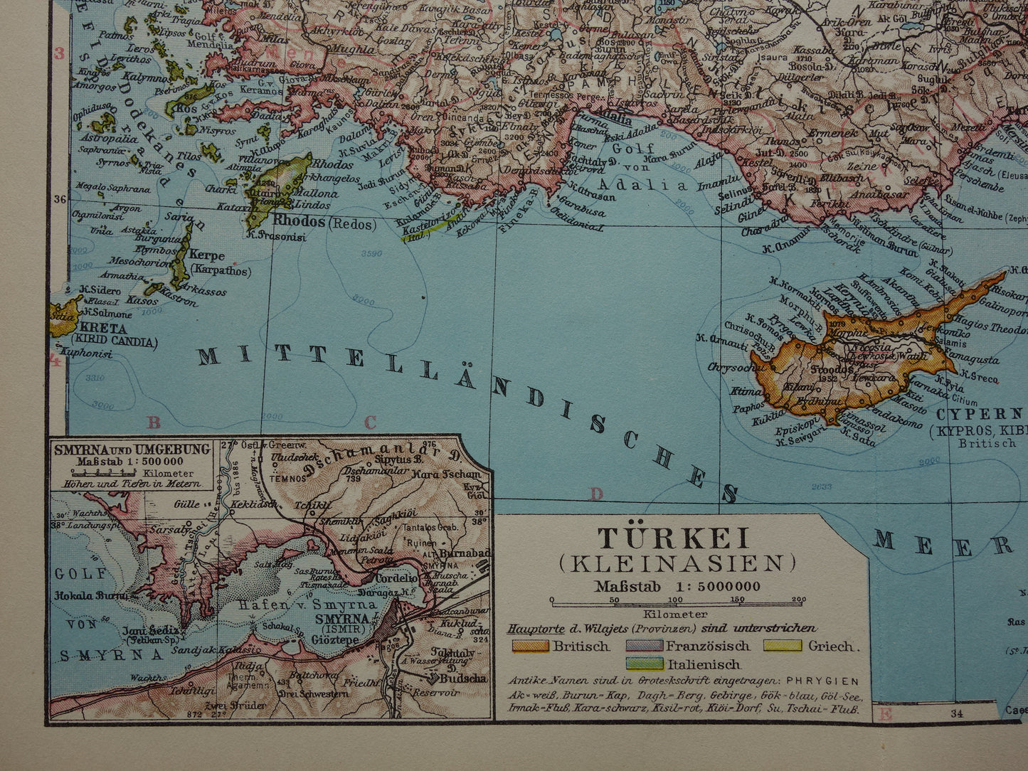 Turkije oude kaart van Turkije uit 1928 originele Duitse vintage landkaart