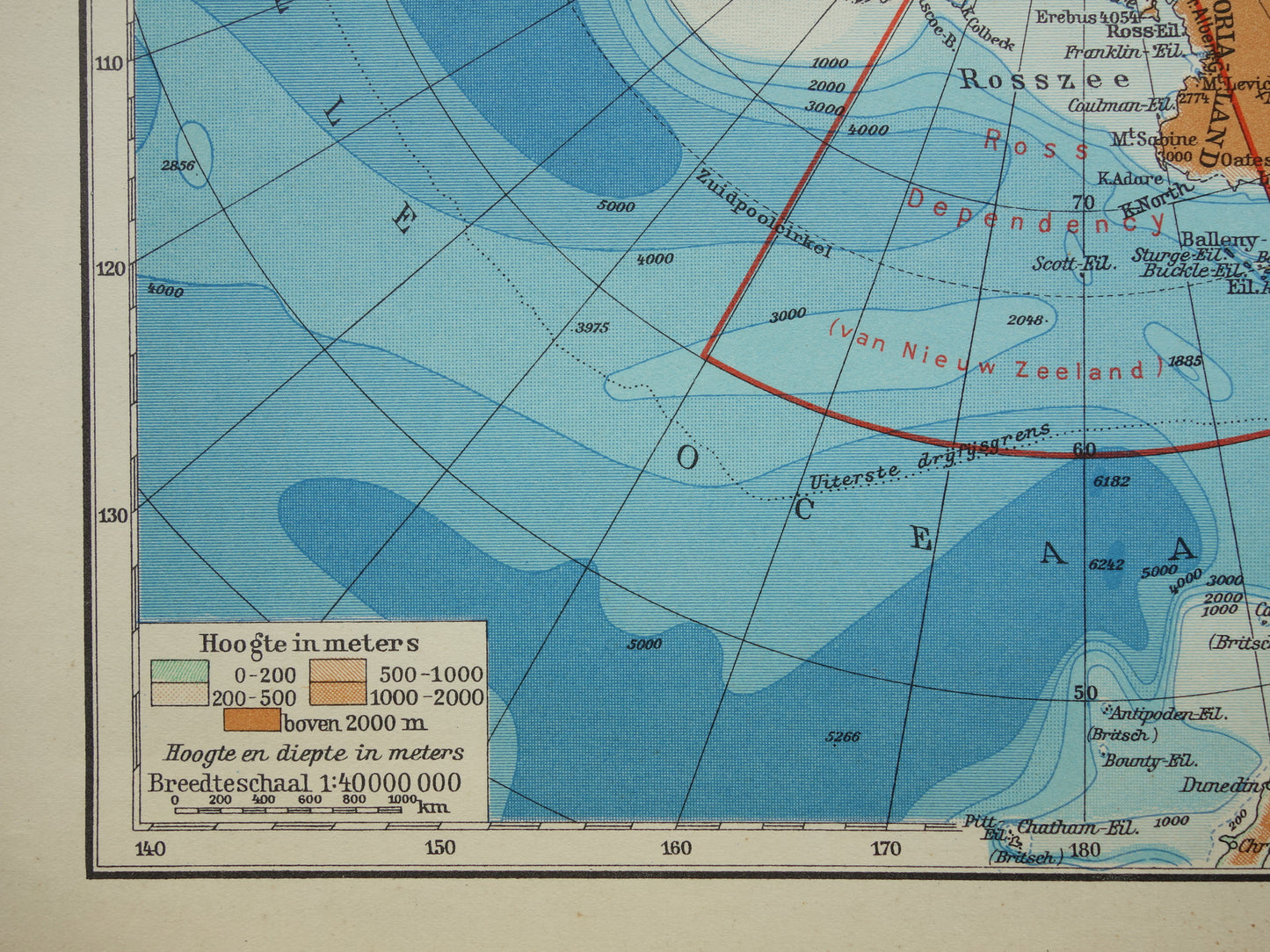 ZUIDPOOL oude kaart van het Zuidpoolgebied 1938 originele vintage Nederlandse landkaart van antarctica met territoriale claims