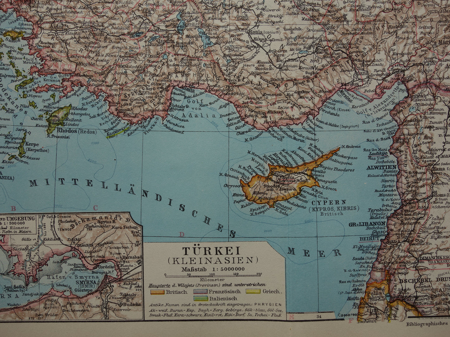 Turkije oude kaart van Turkije uit 1928 originele Duitse vintage landkaart