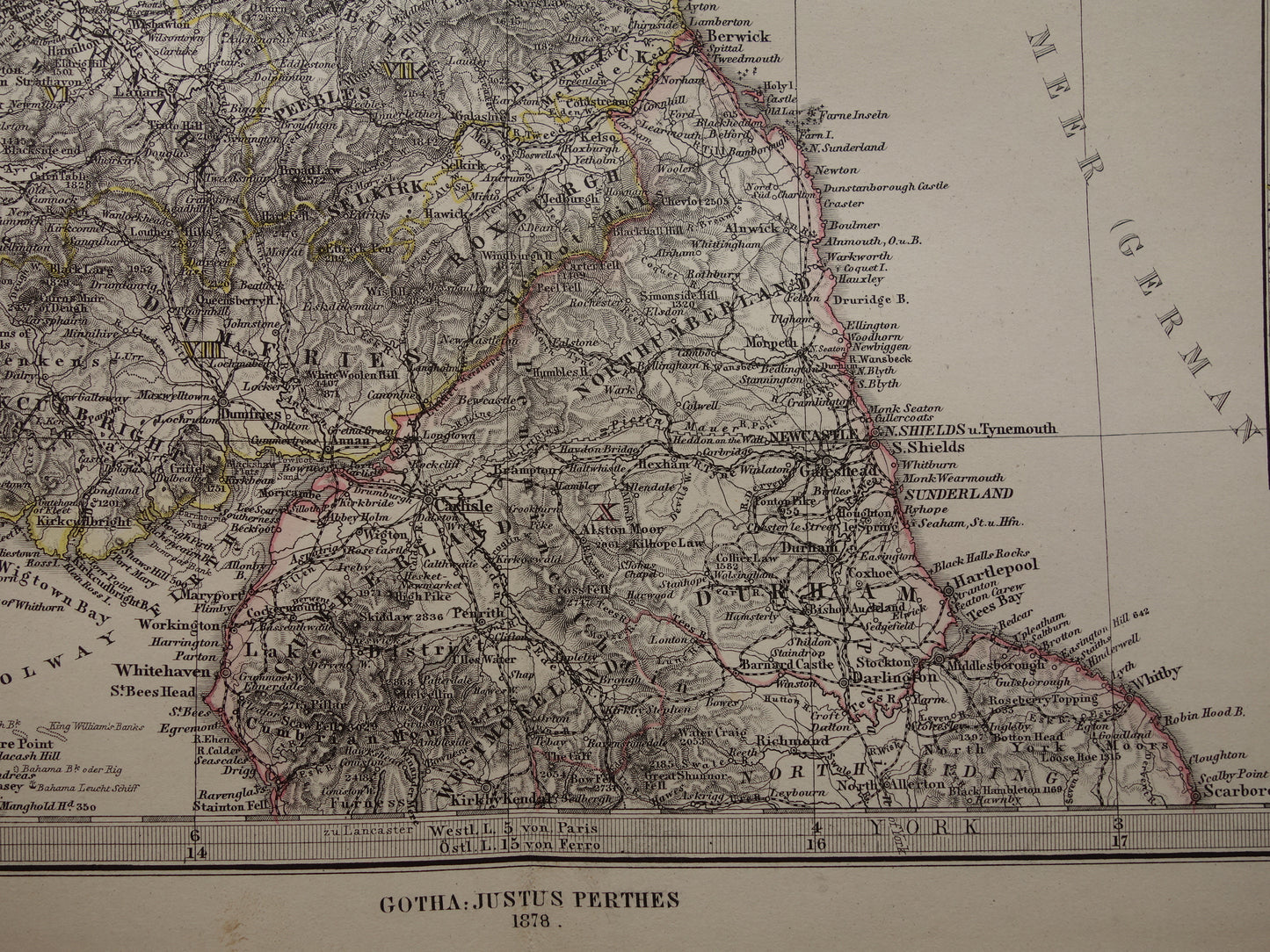 SCHOTLAND oude kaart van Schotland in 1878 originele antieke landkaart Edinburgh Glasgow vintage met jaartal