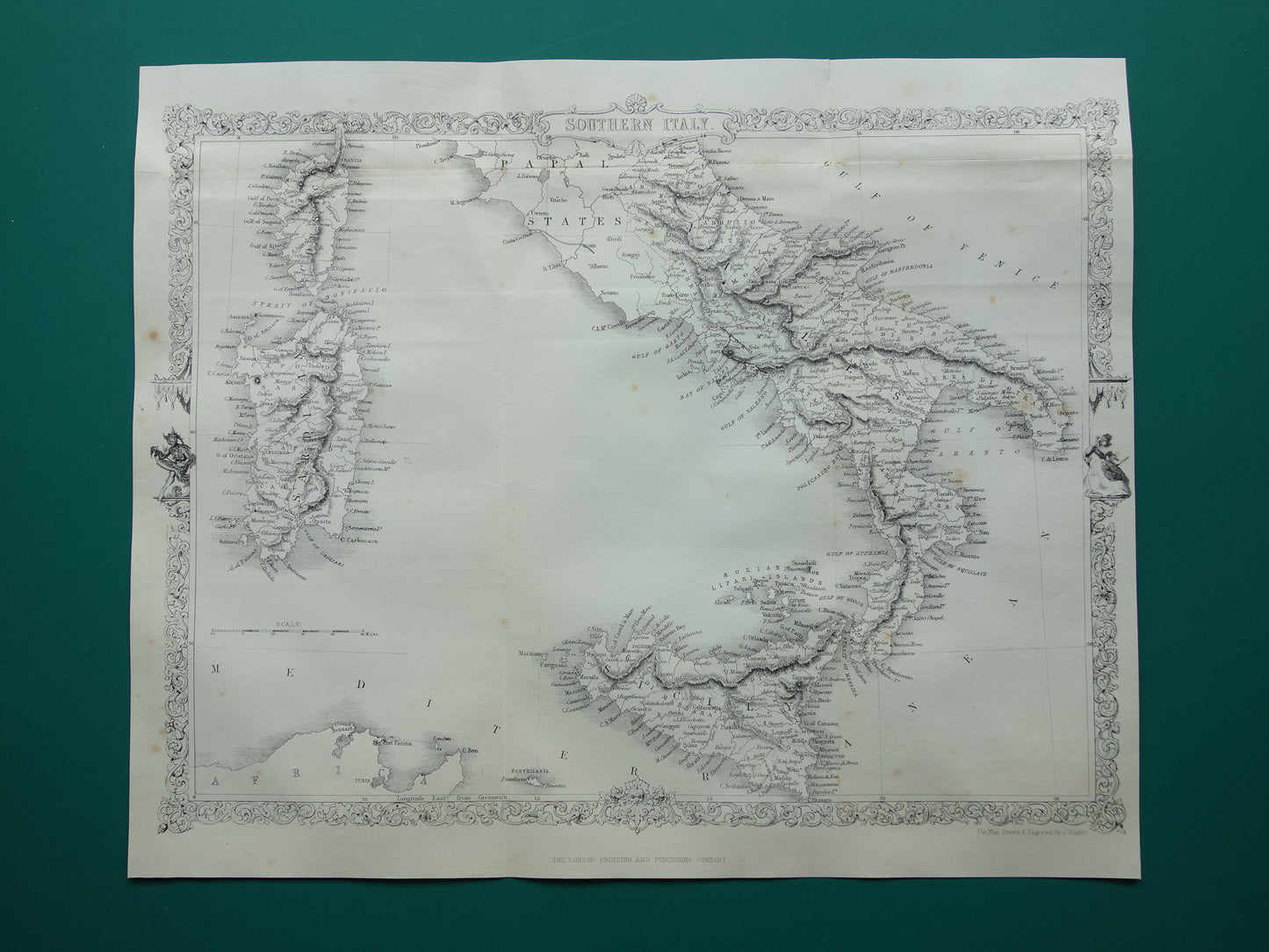 old map of Southern Italy with Sicily John Rapkin