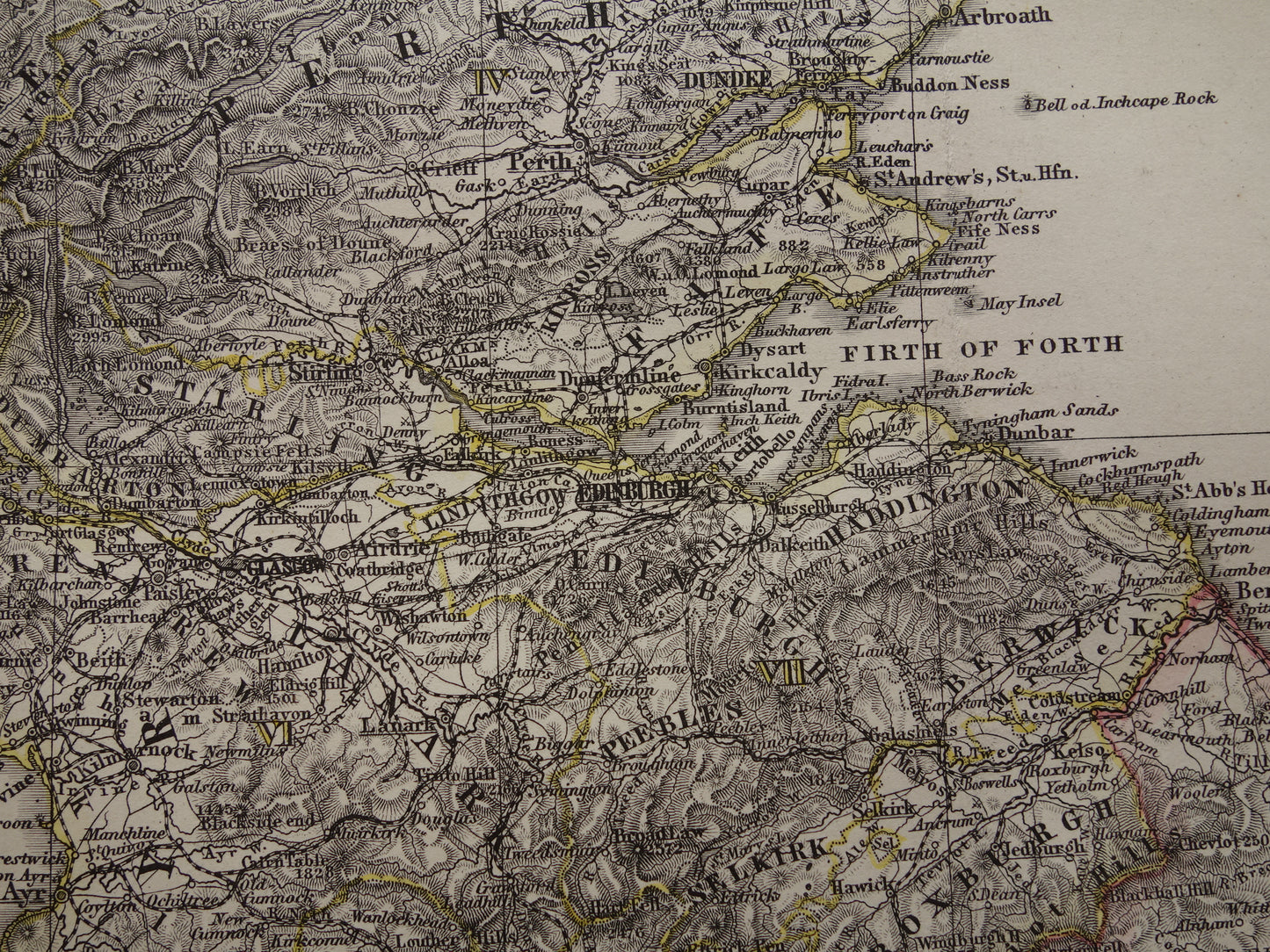 SCHOTLAND oude kaart van Schotland in 1878 originele antieke landkaart Edinburgh Glasgow vintage met jaartal