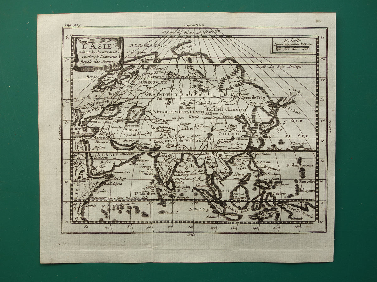 Azië 260+ jaar oude kaart van Azië uit 1759 originele antieke kaart continent Azië klein formaat