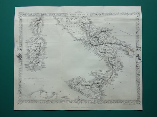 ZUID-ITALIË antieke landkaart uit 1860 van John Rapkin - oude kaart Sicilië