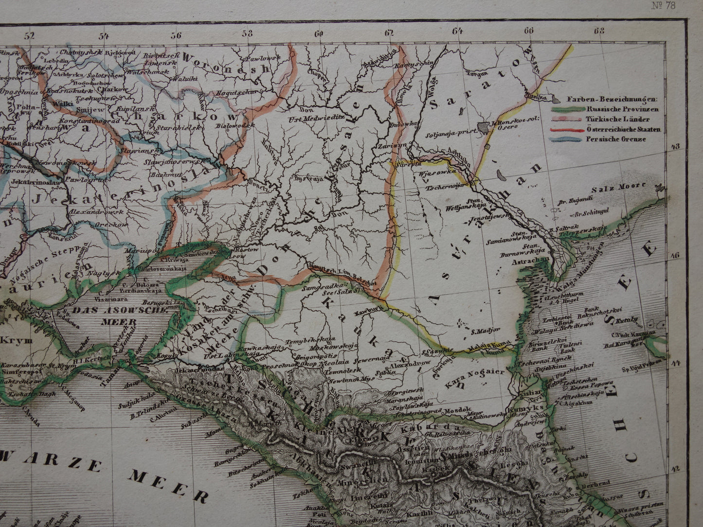 ZWARTE ZEE Oude kaart van Oekraïne De Krim Rusland Turkije uit 1850 originele antieke landkaart Kaukasus - vintage kaarten