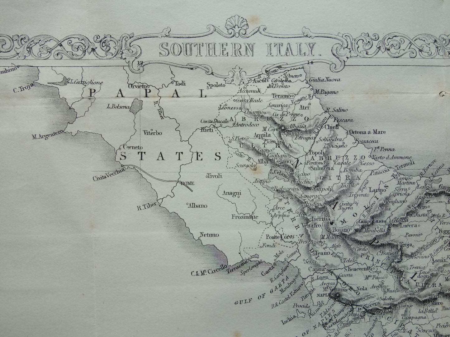 ZUID-ITALIË antieke landkaart uit 1860 van John Rapkin - oude kaart Sicilië
