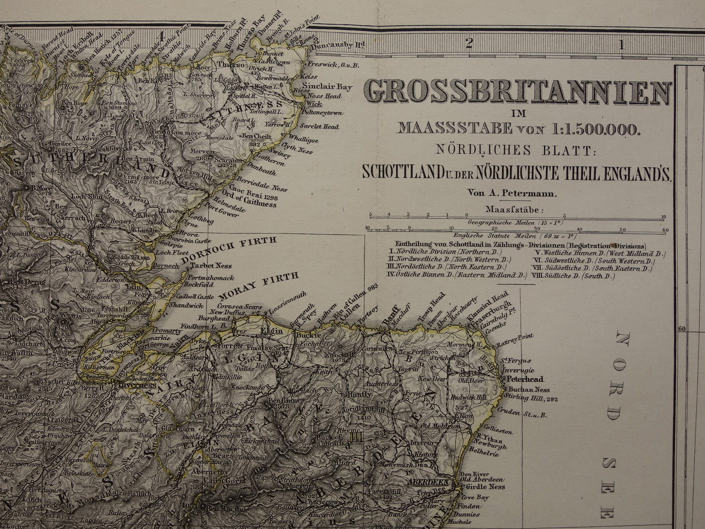SCHOTLAND oude kaart van Schotland in 1878 originele antieke landkaart Edinburgh Glasgow vintage met jaartal
