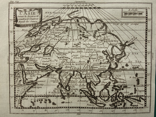 Azië 260+ jaar oude kaart van Azië uit 1759 originele antieke kaart continent Azië klein formaat