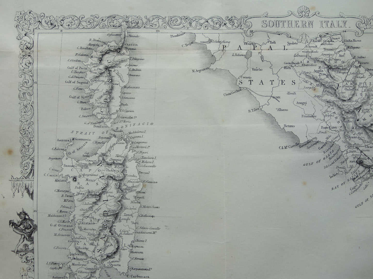 ZUID-ITALIË antieke landkaart uit 1860 van John Rapkin - oude kaart Sicilië