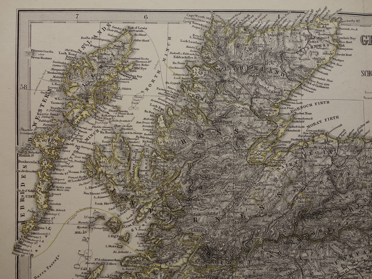 SCHOTLAND oude kaart van Schotland in 1878 originele antieke landkaart Edinburgh Glasgow vintage met jaartal