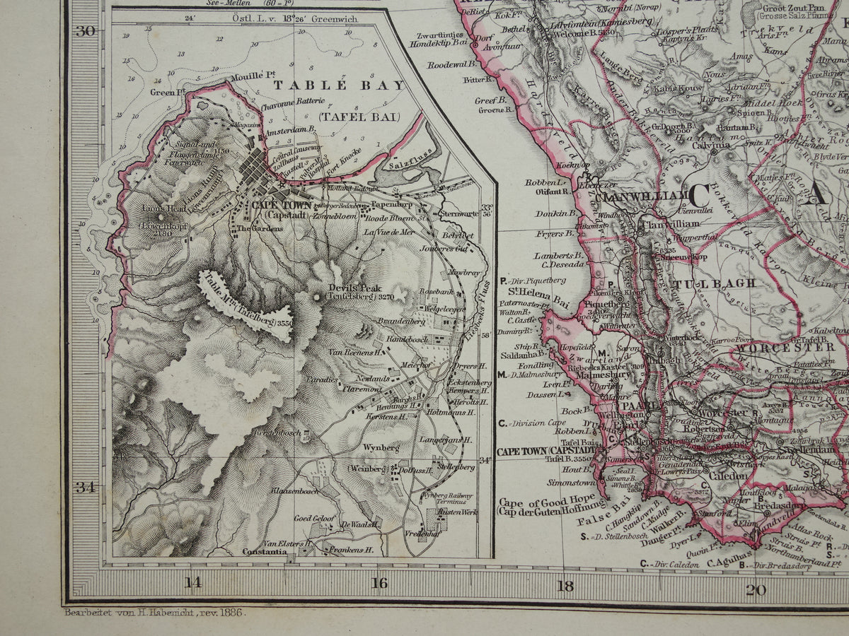 Oude landkaart van Zuid-Afrika in 1886 Grote originele 140+ jaar antieke kaart van Oranje Vrijstaat Namibië Botswana Kaapland Transvaal