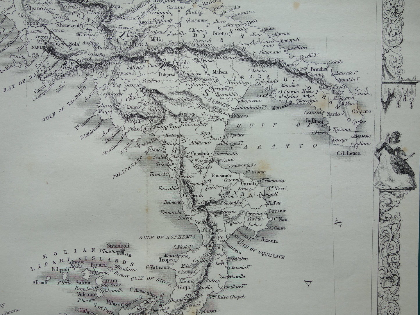 ZUID-ITALIË antieke landkaart uit 1860 van John Rapkin - oude kaart Sicilië