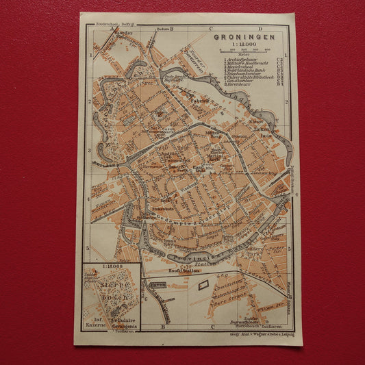 Groningen oude kaart van Groningen Stad uit 1904 kleine originele antieke plattegrond vintage print