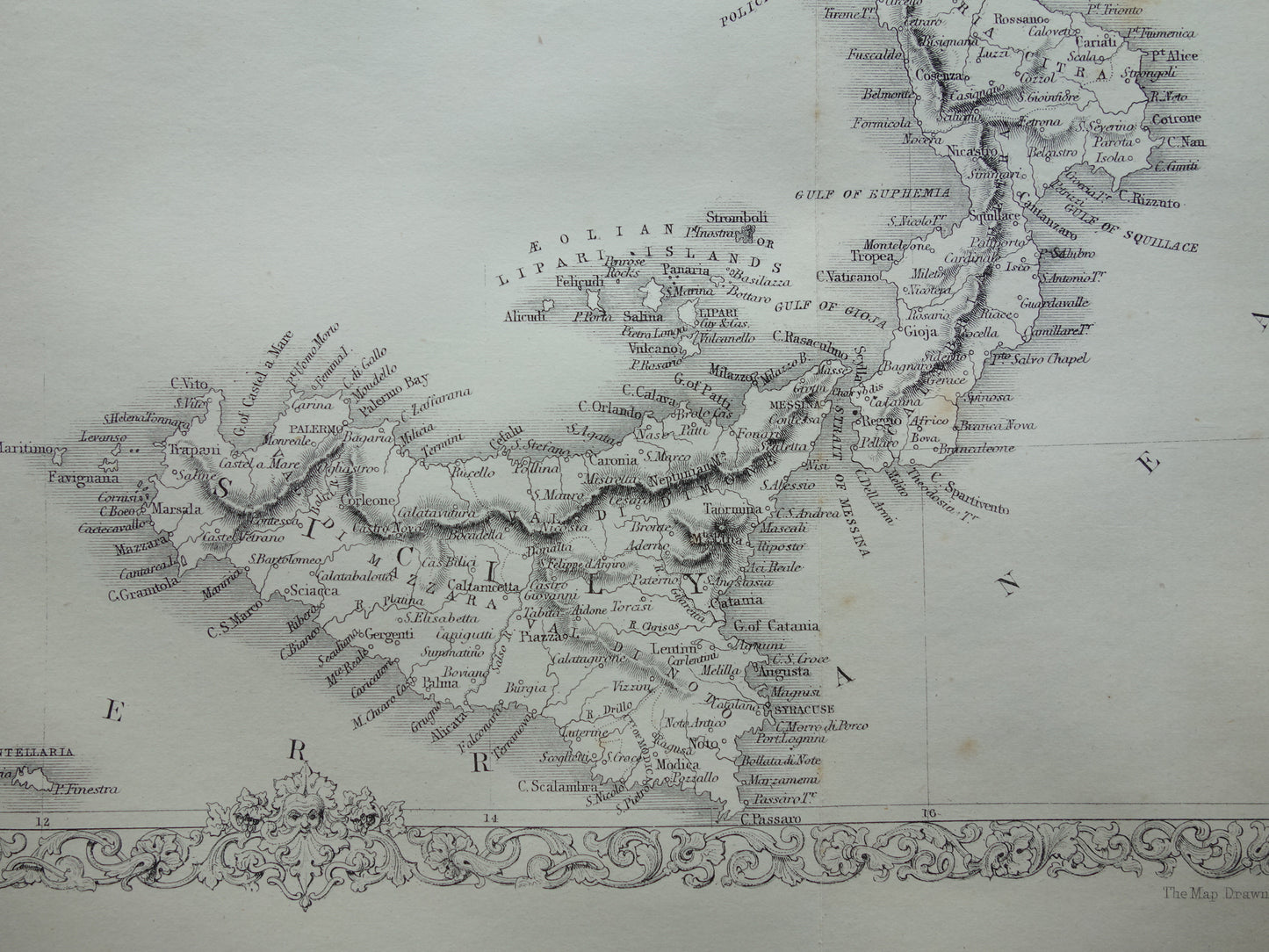 ZUID-ITALIË antieke landkaart uit 1860 van John Rapkin - oude kaart Sicilië