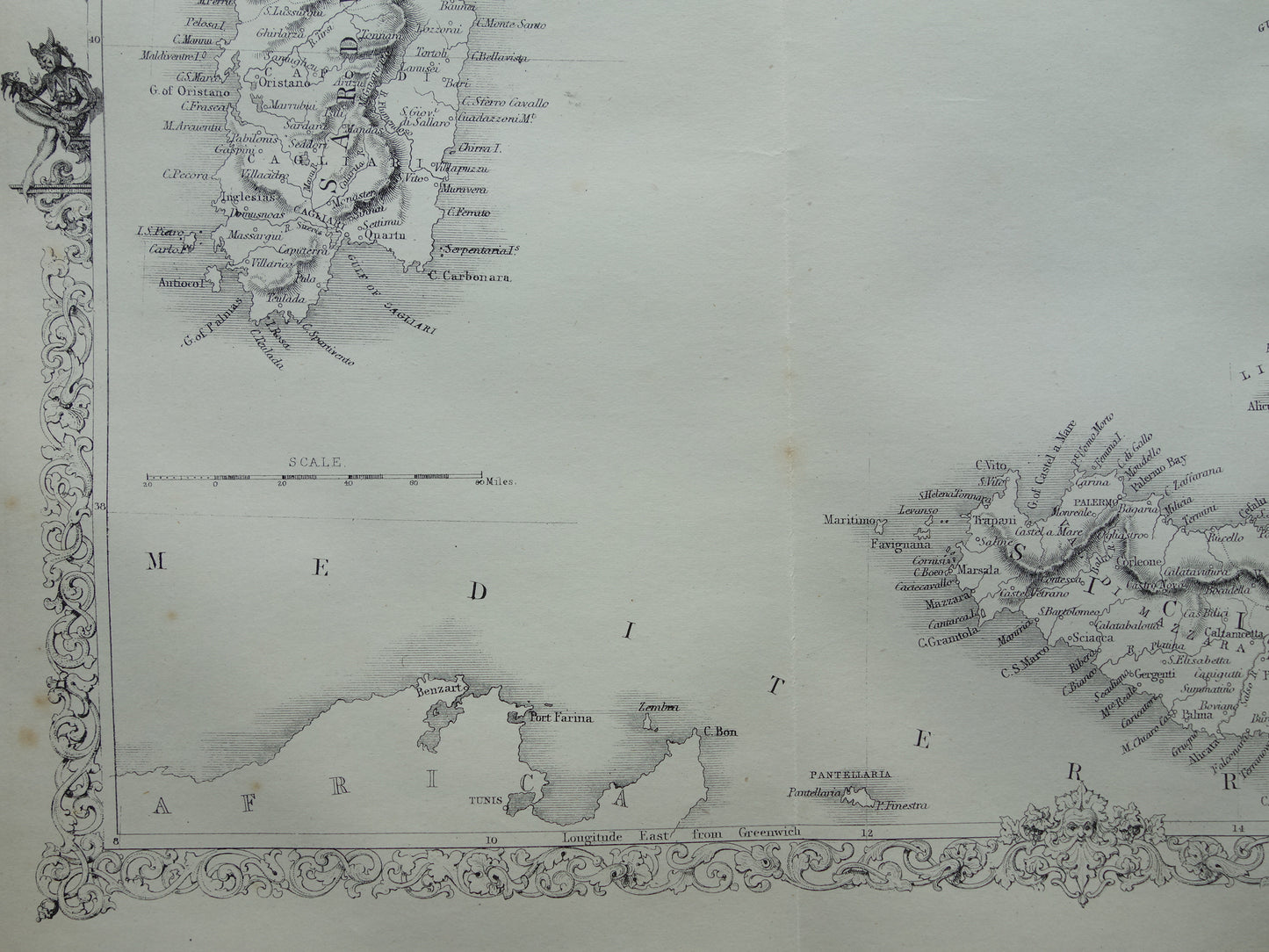 ZUID-ITALIË antieke landkaart uit 1860 van John Rapkin - oude kaart Sicilië