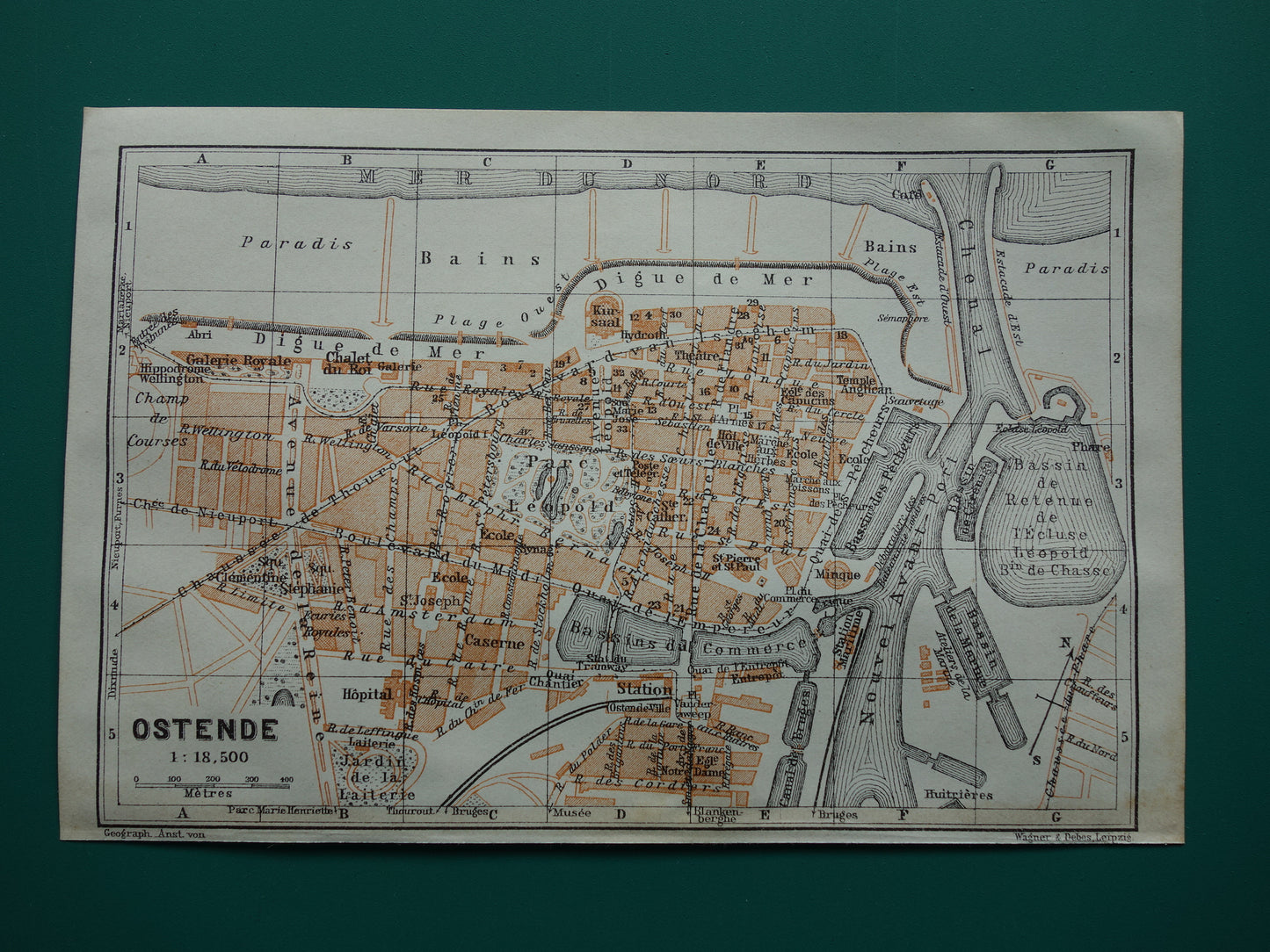 OSTEND old map of Ostend Belgium 1910