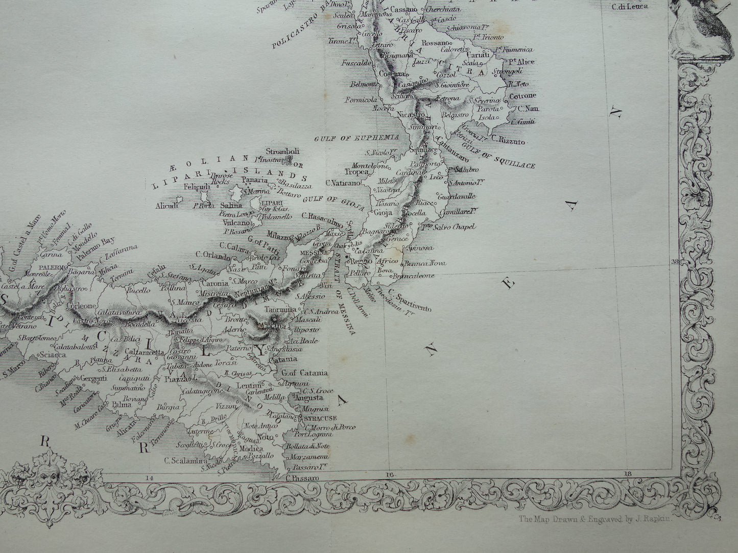ZUID-ITALIË antieke landkaart uit 1860 van John Rapkin - oude kaart Sicilië