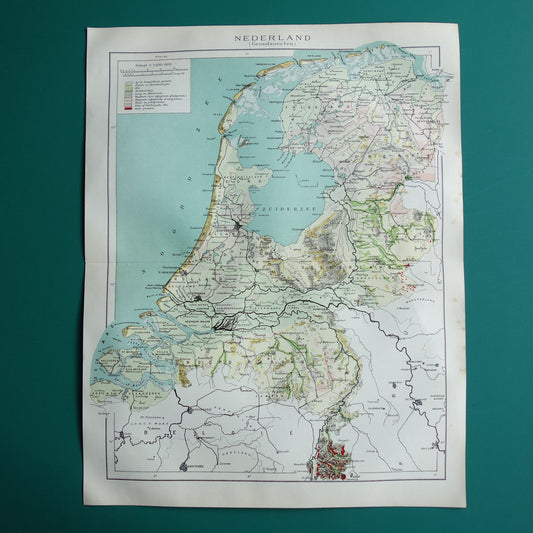 NEDERLAND oude kaart van grondsoorten 1920 vintage Nederlandse geologie landkaart grondsoortenkaart
