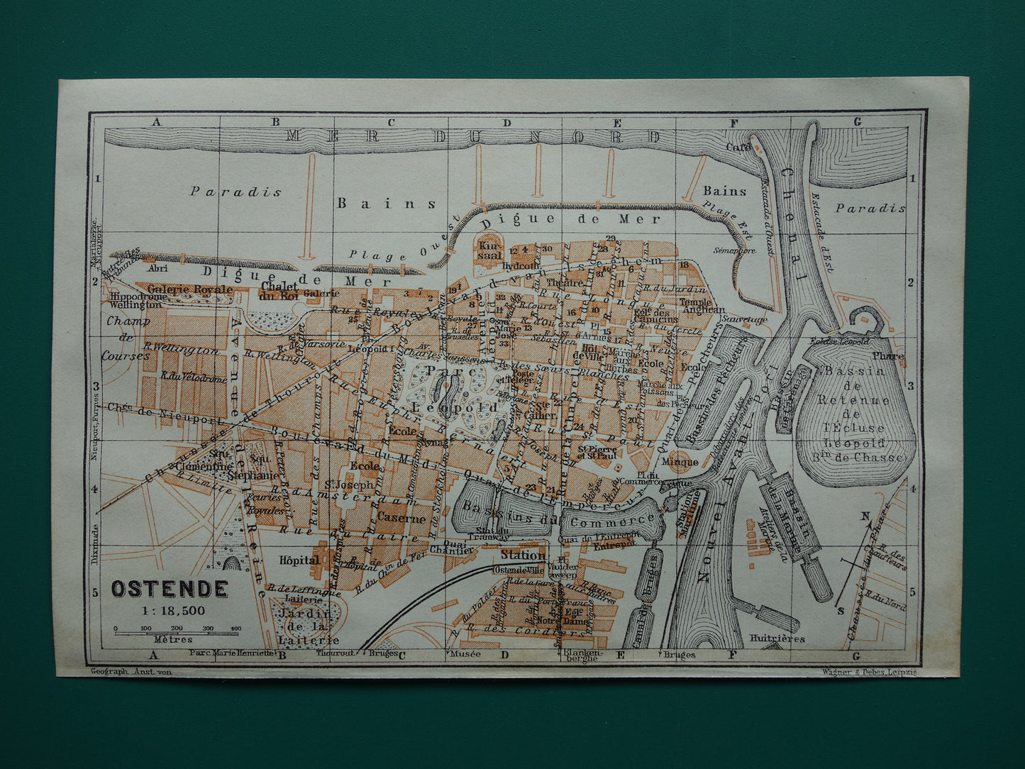 OOSTENDE oude kaart van Ostende België uit 1910 kleine originele antieke plattegrond landkaart