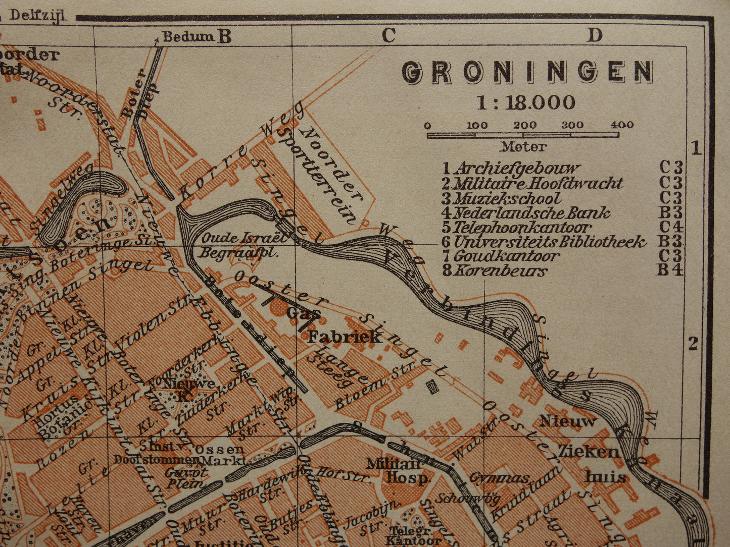 Groningen oude kaart van Groningen Stad uit 1904 kleine originele antieke plattegrond vintage print