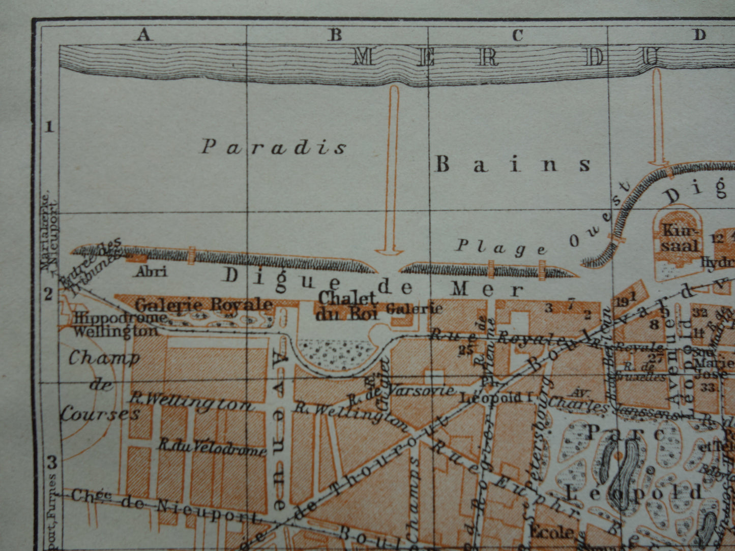 OOSTENDE oude kaart van Ostende België uit 1910 kleine originele antieke plattegrond landkaart