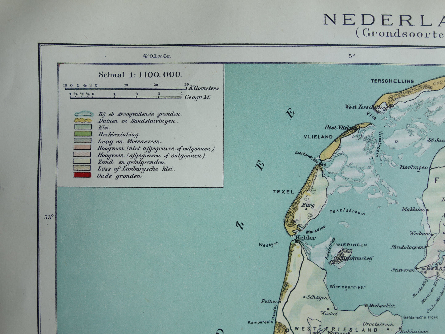 NEDERLAND oude kaart van grondsoorten 1920 vintage Nederlandse geologie landkaart grondsoortenkaart