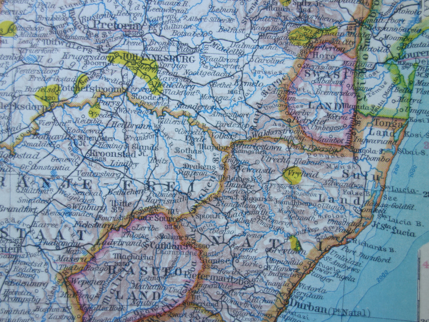 Oude kaart van Zuid-Afrika in 1928 originele Duitse vintage historische landkaart Zuid Afrikaanse Bond