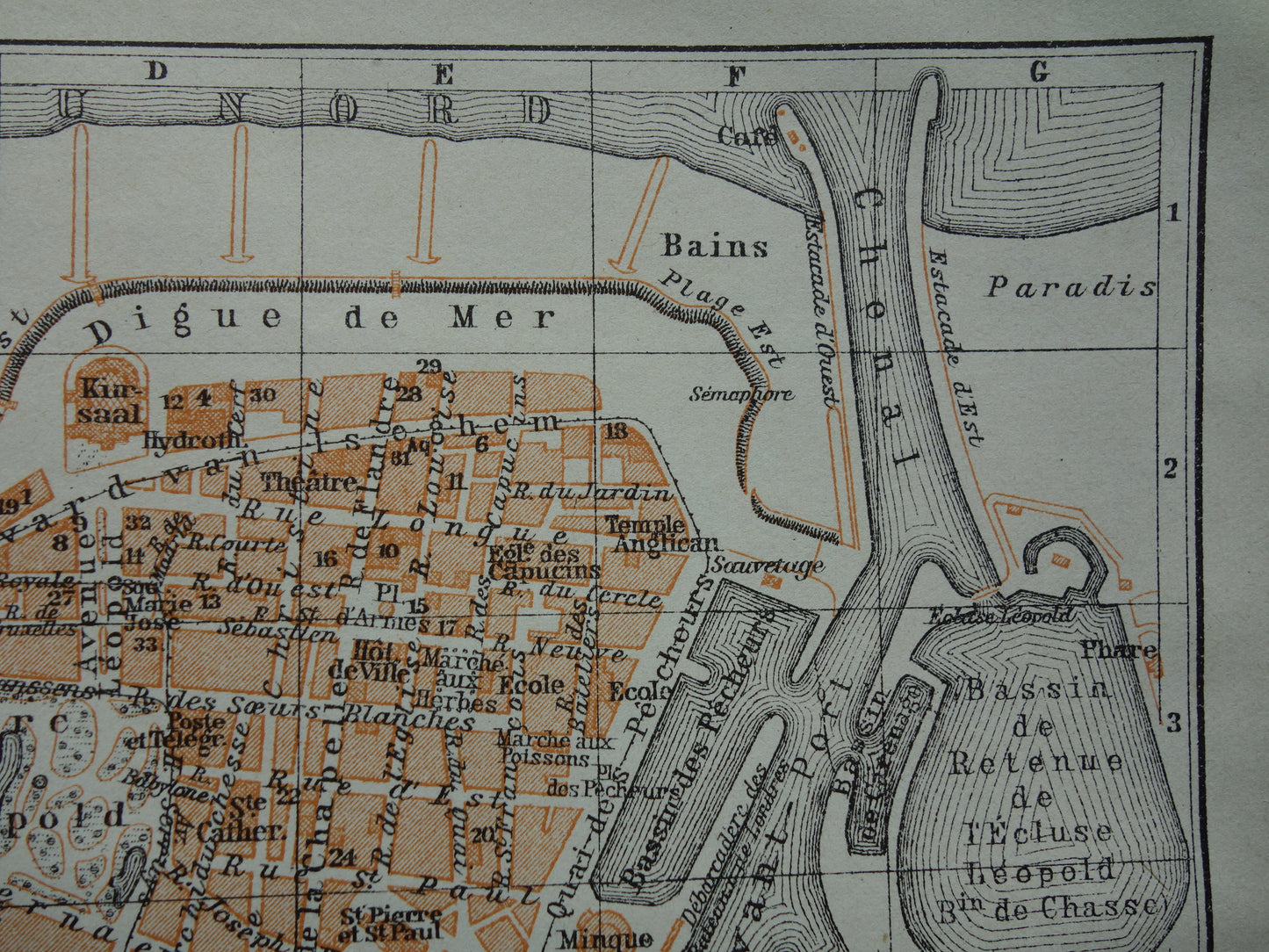 OOSTENDE oude kaart van Ostende België uit 1910 kleine originele antieke plattegrond landkaart