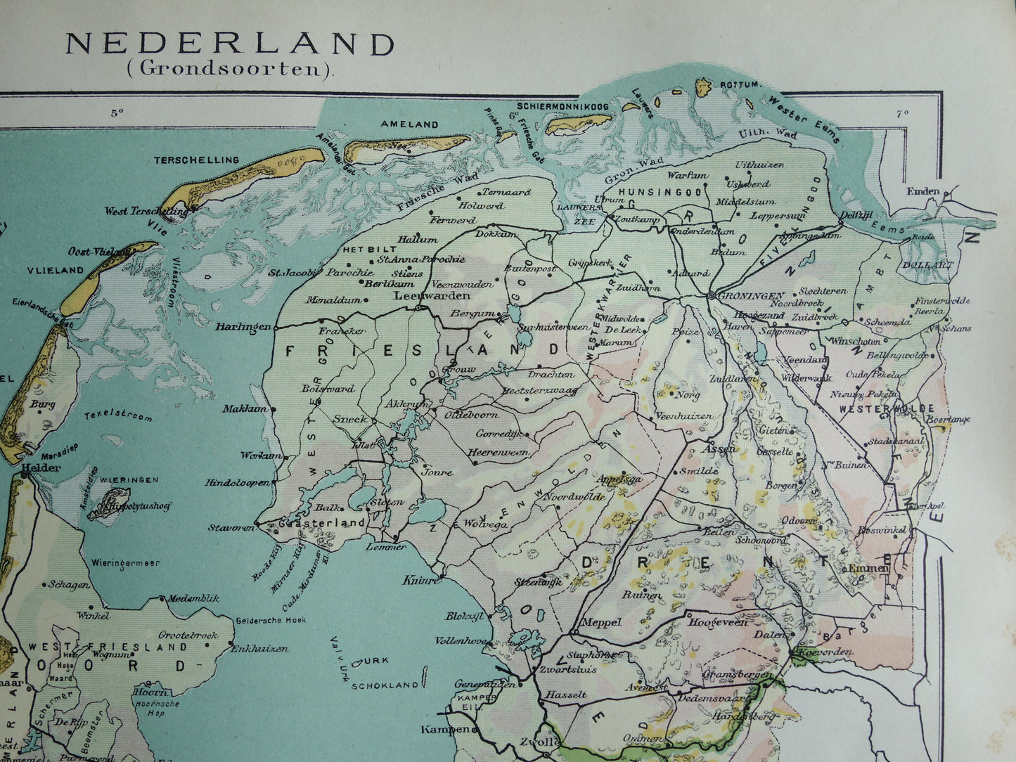 NEDERLAND oude kaart van grondsoorten 1920 vintage Nederlandse geologie landkaart grondsoortenkaart
