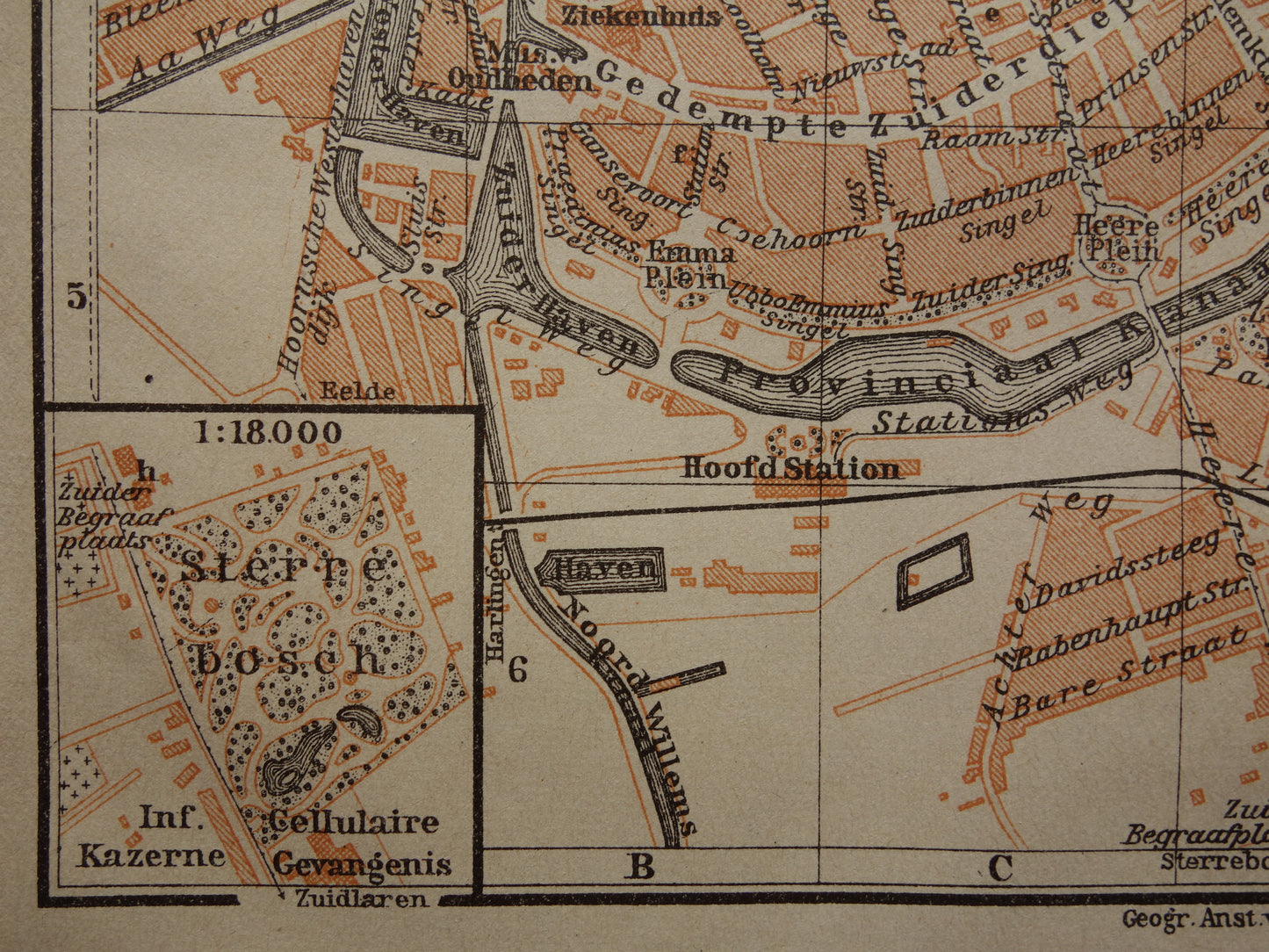 Groningen oude kaart van Groningen Stad uit 1904 kleine originele antieke plattegrond vintage print