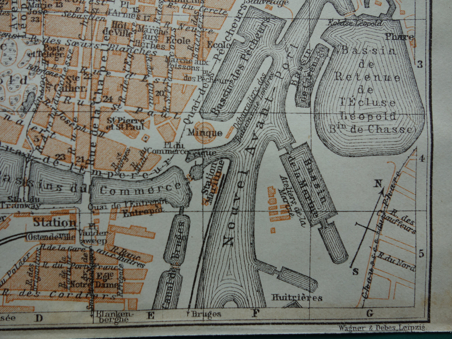 OOSTENDE oude kaart van Ostende België uit 1910 kleine originele antieke plattegrond landkaart