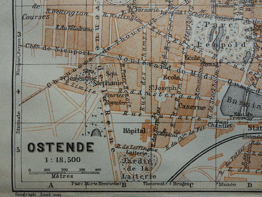 OOSTENDE oude kaart van Ostende België uit 1910 kleine originele antieke plattegrond landkaart