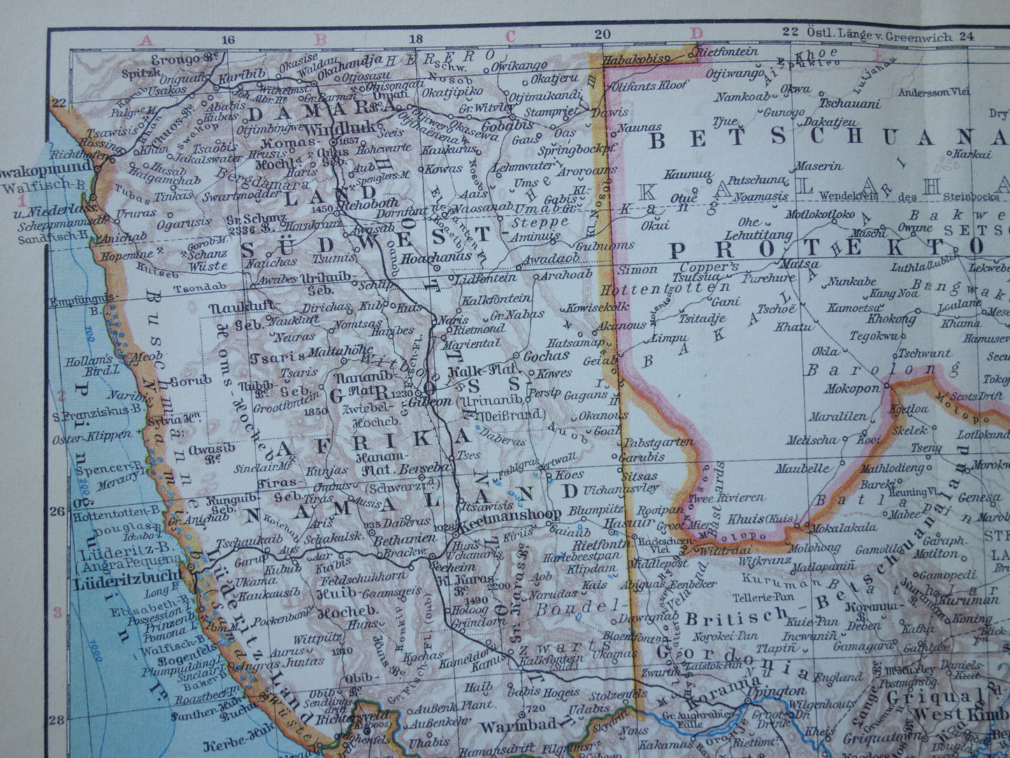 Oude kaart van Zuid-Afrika in 1928 originele Duitse vintage historische landkaart Zuid Afrikaanse Bond