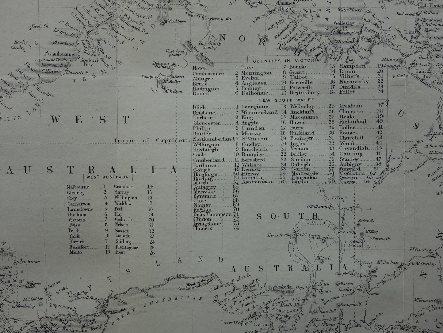 Australië oude kaart uit 1860 originele antieke landkaart Australië John Rapkin - Vintage kaarten