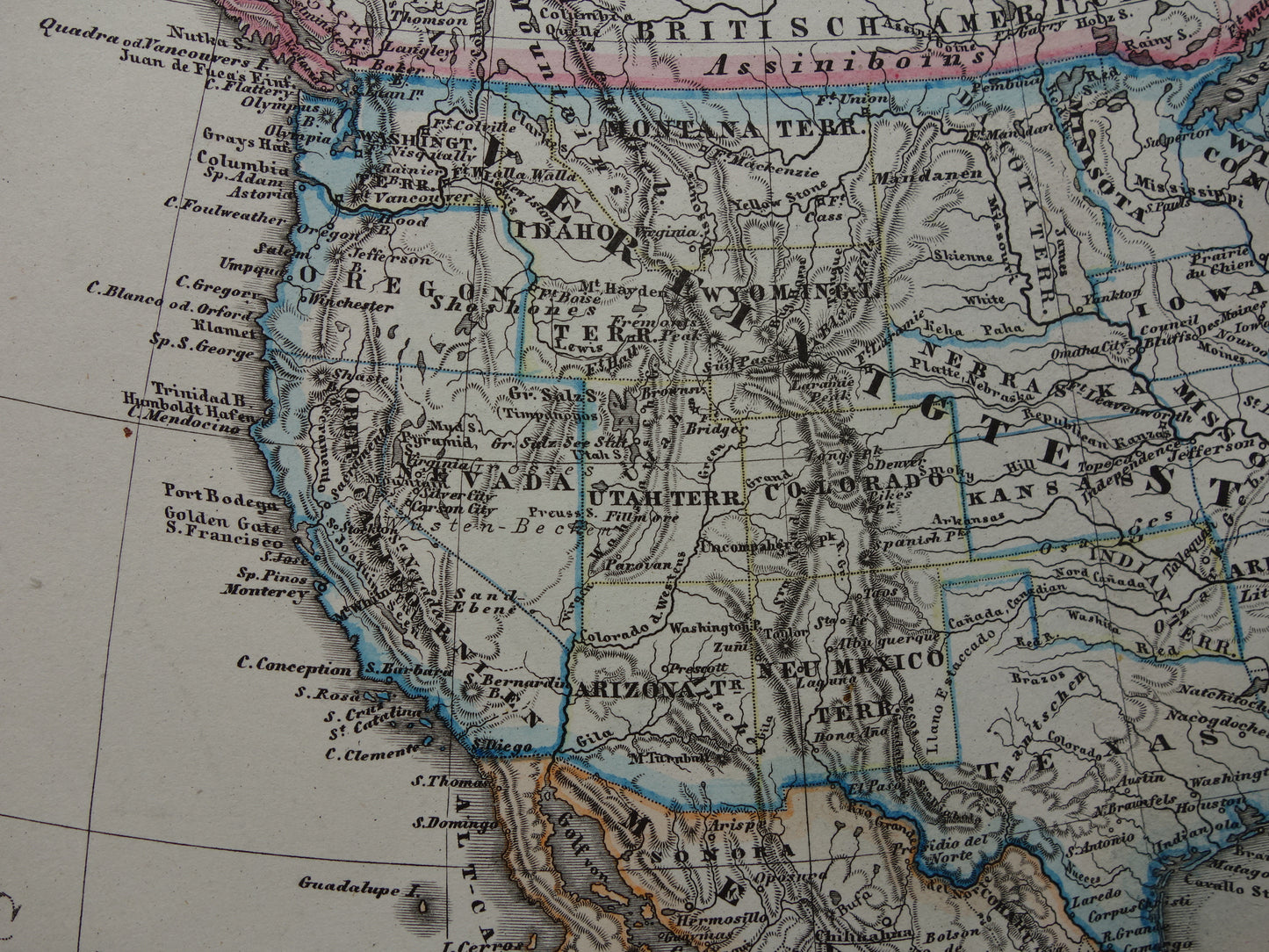 Oude landkaart van Noord-Amerika in 1876 Grote originele 145+ jaar antieke kaart van de VS Canada Mexico Groenland