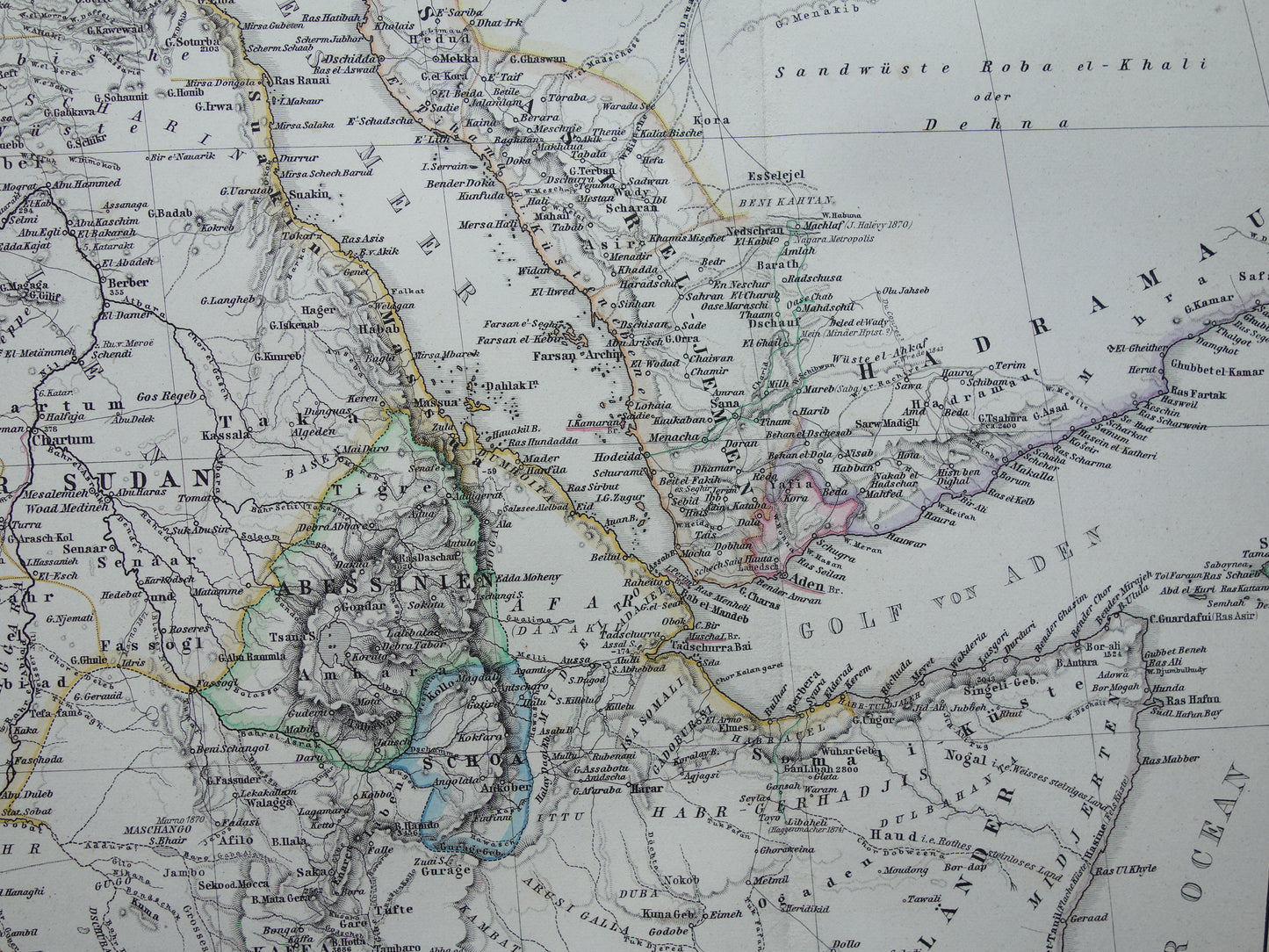 Saoedi-Arabië vintage landkaart van Saudi-Arabie 1876 originele oude antieke kaart Riyad Djedda