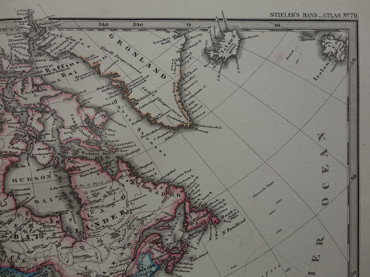 Oude landkaart van Noord-Amerika in 1876 Grote originele 145+ jaar antieke kaart van de VS Canada Mexico Groenland