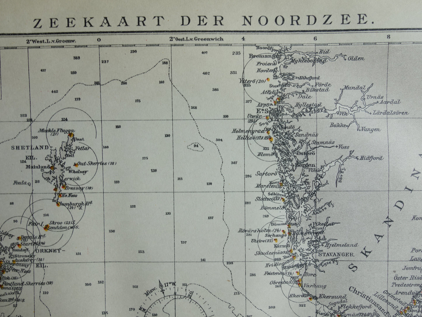 NORDSEEE alte Seekarte von 1920 originale antike niederländische Karte der Nordsee