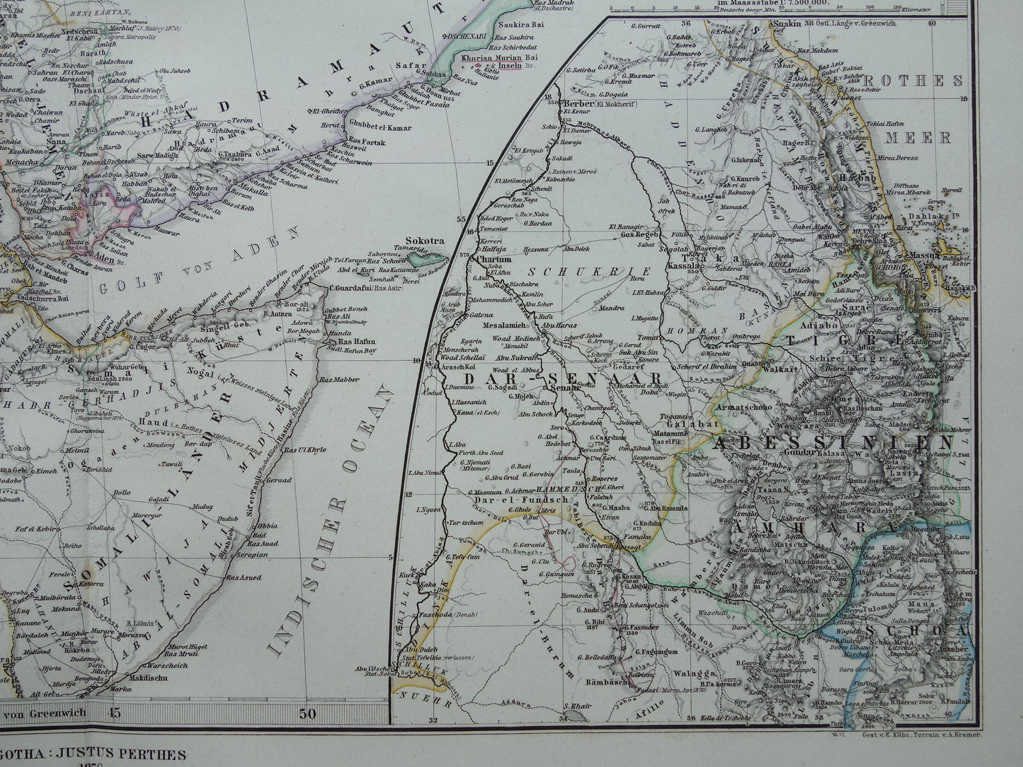 Saoedi-Arabië vintage landkaart van Saudi-Arabie 1876 originele oude antieke kaart Riyad Djedda