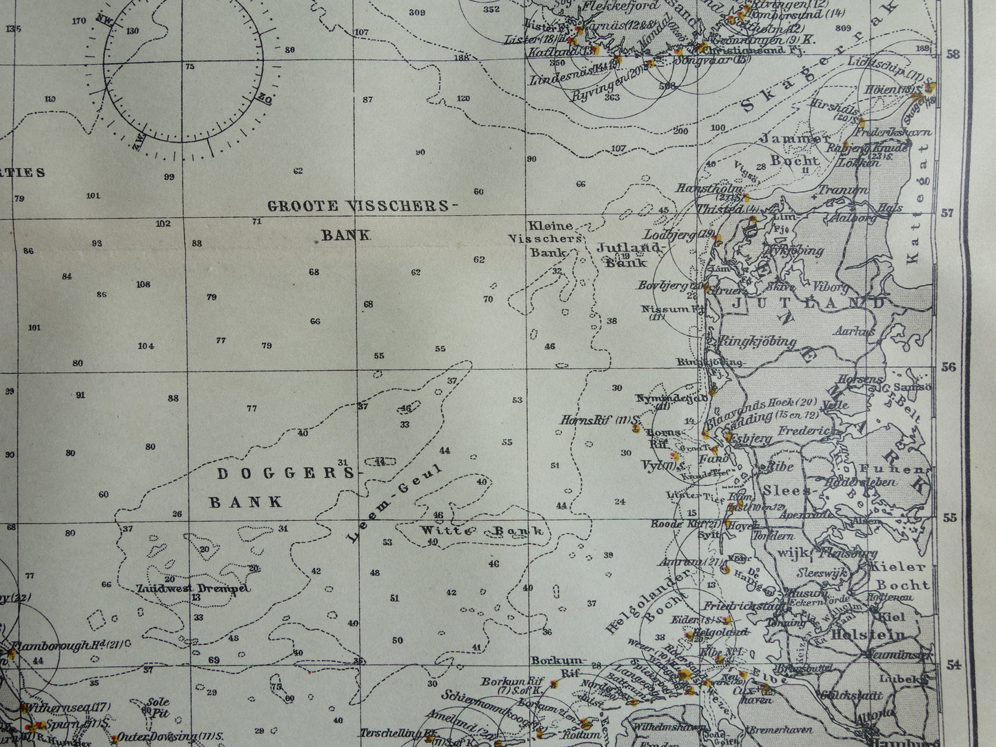 NORDSEEE alte Seekarte von 1920 originale antike niederländische Karte der Nordsee