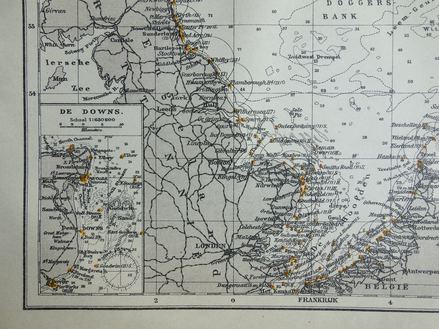 NORDSEEE alte Seekarte von 1920 originale antike niederländische Karte der Nordsee