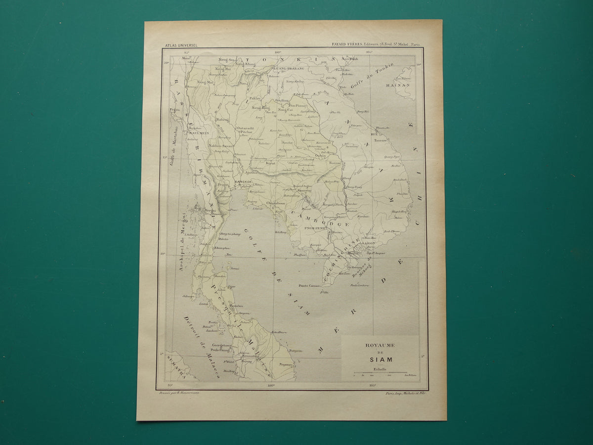 THAILAND Oude kaart van het Thailand uit het jaar 1896 historische landkaart Siam oude vintage kaarten